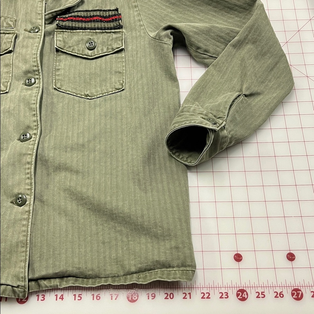 LUCKY BRAND Utility Boho Casual Olive/Army Green 2 Flap Pocket Shirt/Shacket M - Picture 14 of 16
